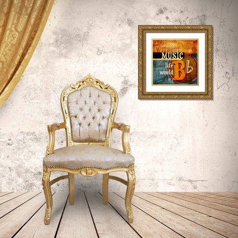 Music Notes XII Gold Ornate Wood Framed Art Print with Double Matting by Beth Anne Creative