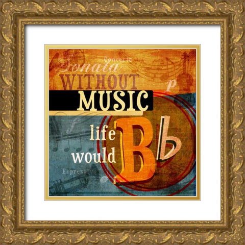 Music Notes XII Gold Ornate Wood Framed Art Print with Double Matting by Beth Anne Creative