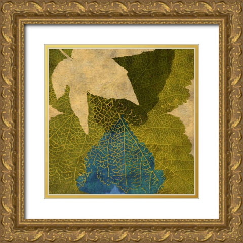 Teal Leaf I Gold Ornate Wood Framed Art Print with Double Matting by Montillio, Louise