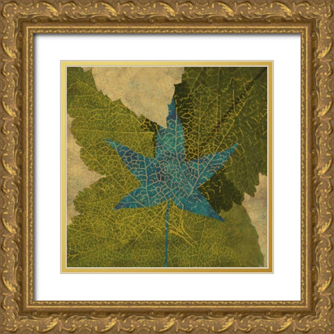 Teal Leaf II Gold Ornate Wood Framed Art Print with Double Matting by Montillio, Louise