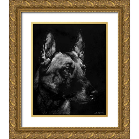 Canine Scratchboard V Gold Ornate Wood Framed Art Print with Double Matting by Chapman, Julie T.