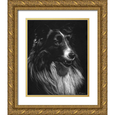 Canine Scratchboard VII Gold Ornate Wood Framed Art Print with Double Matting by Chapman, Julie T.