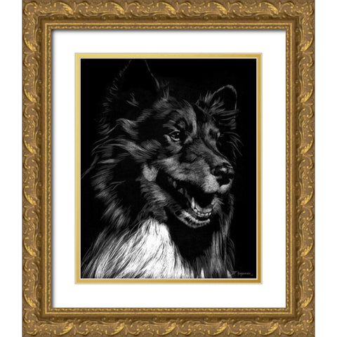 Canine Scratchboard X Gold Ornate Wood Framed Art Print with Double Matting by Chapman, Julie T.