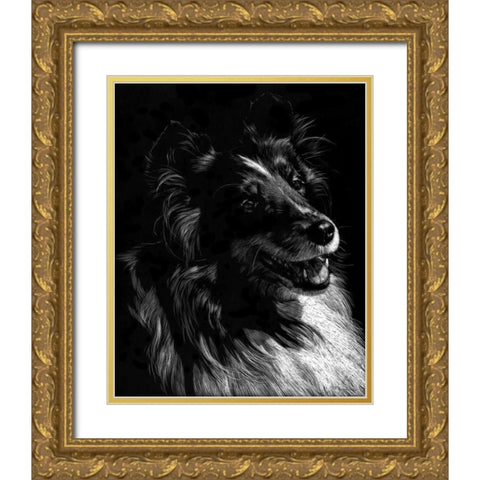 Canine Scratchboard XI Gold Ornate Wood Framed Art Print with Double Matting by Chapman, Julie T.