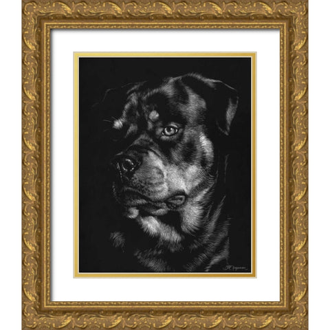 Canine Scratchboard XII Gold Ornate Wood Framed Art Print with Double Matting by Chapman, Julie T.