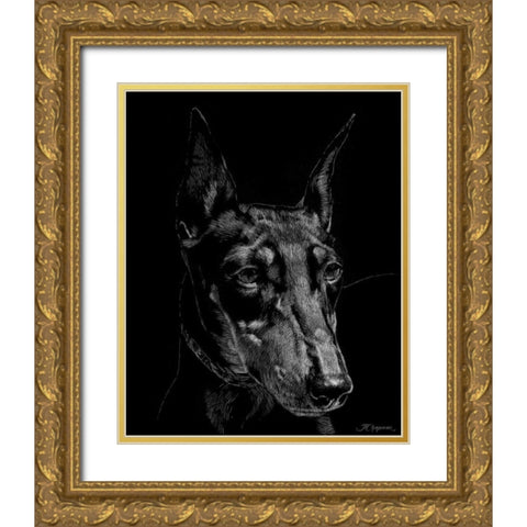 Canine Scratchboard XIII Gold Ornate Wood Framed Art Print with Double Matting by Chapman, Julie T.