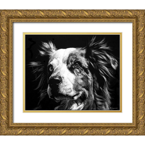 Canine Scratchboard XX Gold Ornate Wood Framed Art Print with Double Matting by Chapman, Julie T.