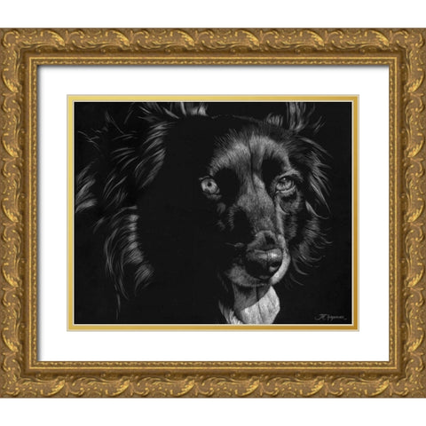 Canine Scratchboard XXI Gold Ornate Wood Framed Art Print with Double Matting by Chapman, Julie T.