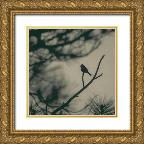 Caligraphy Bird I Gold Ornate Wood Framed Art Print with Double Matting by Ray, Elena