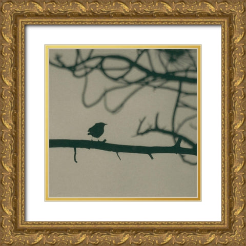 Caligraphy Bird II Gold Ornate Wood Framed Art Print with Double Matting by Ray, Elena