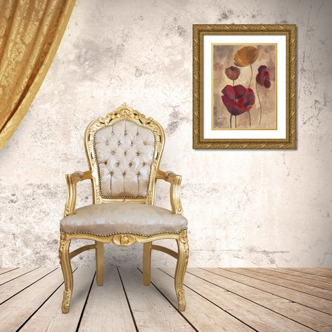 Textured Poppies I Gold Ornate Wood Framed Art Print with Double Matting by Cohen, Marietta