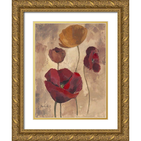 Textured Poppies I Gold Ornate Wood Framed Art Print with Double Matting by Cohen, Marietta