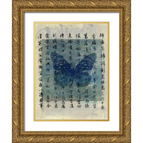 Butterfly Calligraphy II Gold Ornate Wood Framed Art Print with Double Matting by Ray, Elena