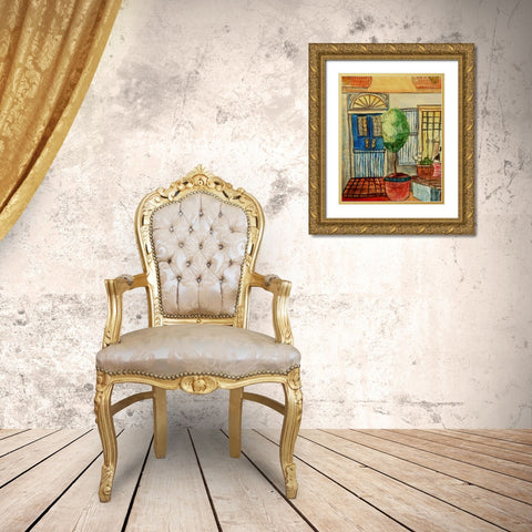 Greek CafT III Gold Ornate Wood Framed Art Print with Double Matting by Harrington, Danielle