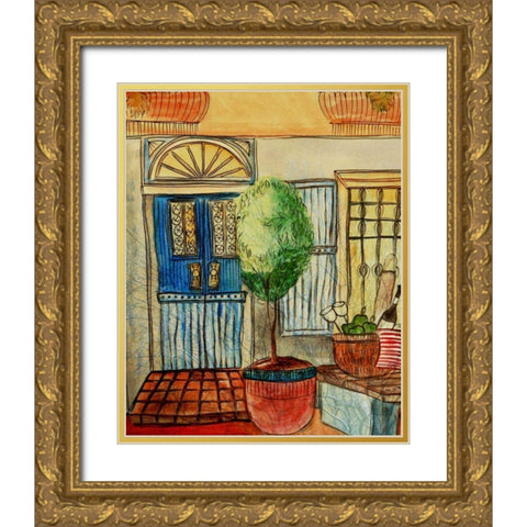 Greek CafT III Gold Ornate Wood Framed Art Print with Double Matting by Harrington, Danielle