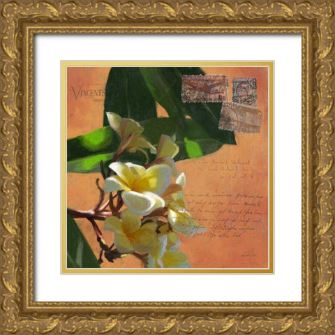 Plumeria and Postage II Gold Ornate Wood Framed Art Print with Double Matting by Novak, Rick