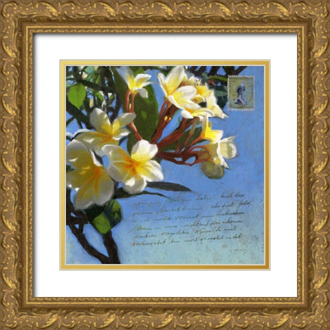 Plumeria and Postage III Gold Ornate Wood Framed Art Print with Double Matting by Novak, Rick