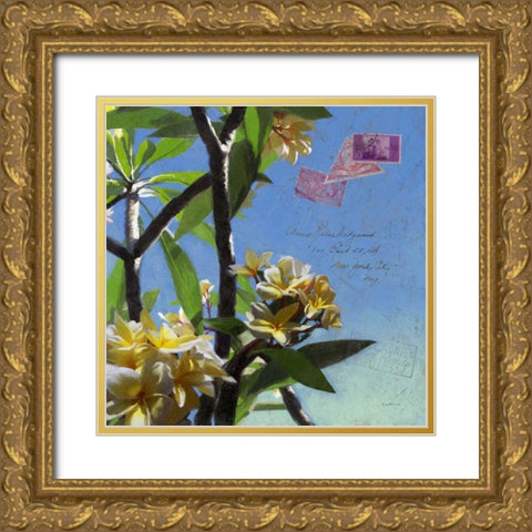 Plumeria and Postage IV Gold Ornate Wood Framed Art Print with Double Matting by Novak, Rick