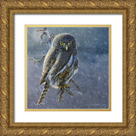 Owl in Winter II Gold Ornate Wood Framed Art Print with Double Matting by Vest, Chris