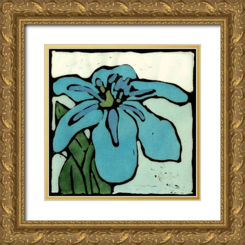 Teal Batik Botanical I Gold Ornate Wood Framed Art Print with Double Matting by Davis, Andrea