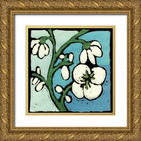 Teal Batik Botanical II Gold Ornate Wood Framed Art Print with Double Matting by Davis, Andrea