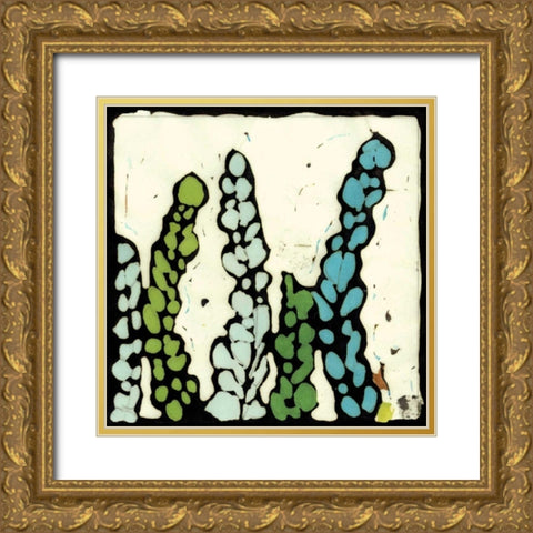 Teal Batik Botanical III Gold Ornate Wood Framed Art Print with Double Matting by Davis, Andrea