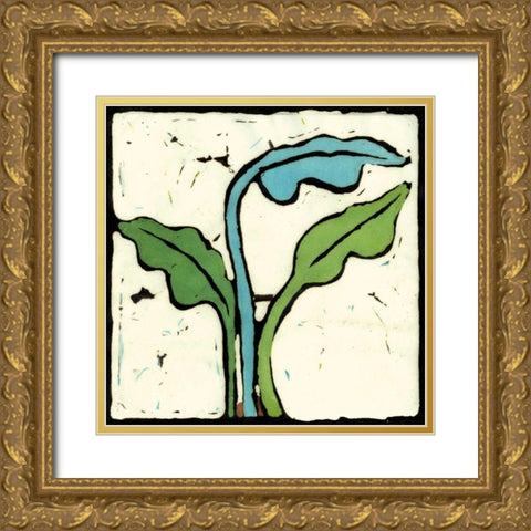 Teal Batik Botanical IV Gold Ornate Wood Framed Art Print with Double Matting by Davis, Andrea