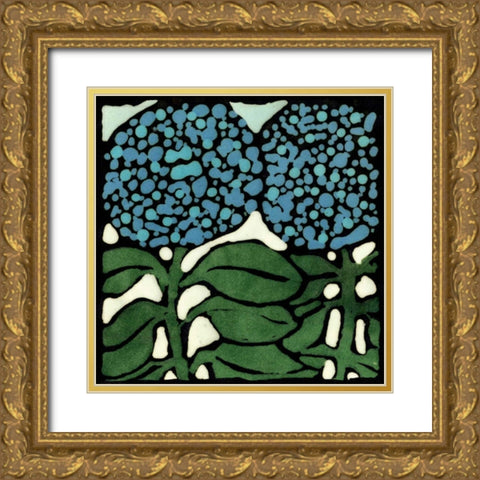 Teal Batik Botanical V Gold Ornate Wood Framed Art Print with Double Matting by Davis, Andrea