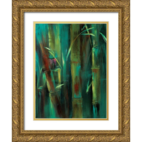 Turquoise Bamboo I Gold Ornate Wood Framed Art Print with Double Matting by Wilkins, Suzanne