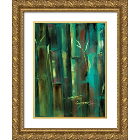 Turquoise Bamboo II Gold Ornate Wood Framed Art Print with Double Matting by Wilkins, Suzanne