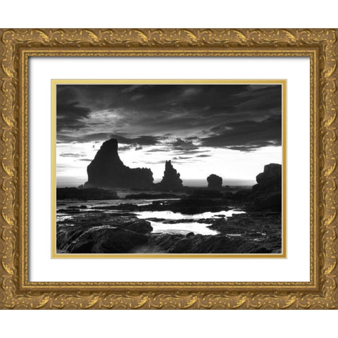 Grey Cloud Tide Sunset Gold Ornate Wood Framed Art Print with Double Matting by Nalbandian, Nish