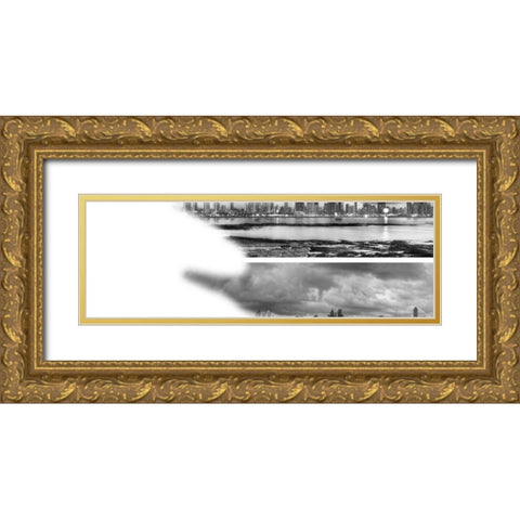 2-Up Skyscape City Panorama Gold Ornate Wood Framed Art Print with Double Matting by Nalbandian, Nish