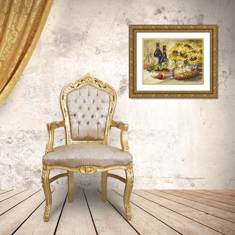 Wine and Sunflowers Gold Ornate Wood Framed Art Print with Double Matting by Van Dijk, Jerianne