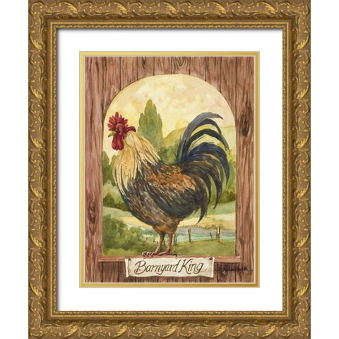 Barnyard King Gold Ornate Wood Framed Art Print with Double Matting by Van Dijk, Jerianne