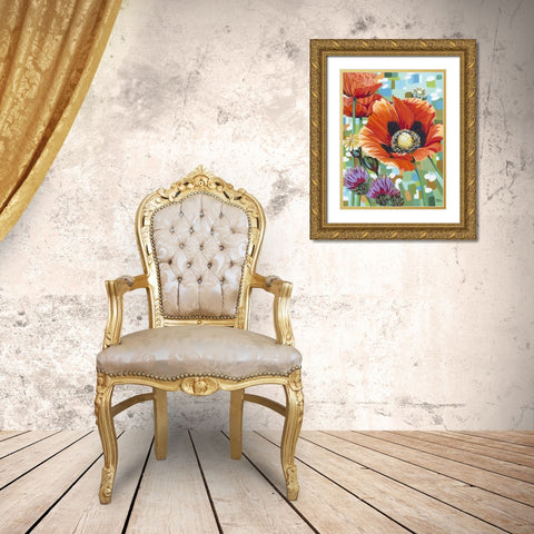 Vivid Poppies II Gold Ornate Wood Framed Art Print with Double Matting by Vitaletti, Carolee