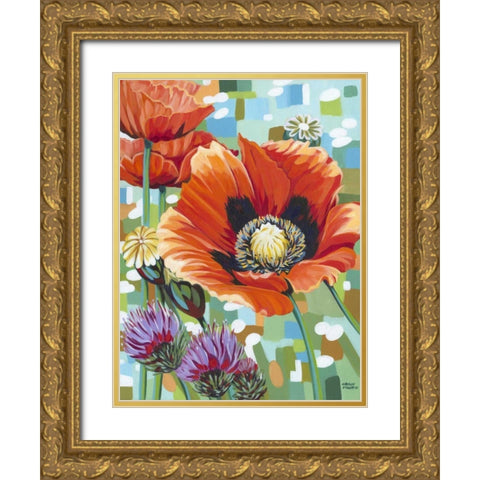 Vivid Poppies II Gold Ornate Wood Framed Art Print with Double Matting by Vitaletti, Carolee