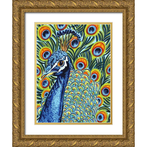 Plumed Peacock I Gold Ornate Wood Framed Art Print with Double Matting by Vitaletti, Carolee