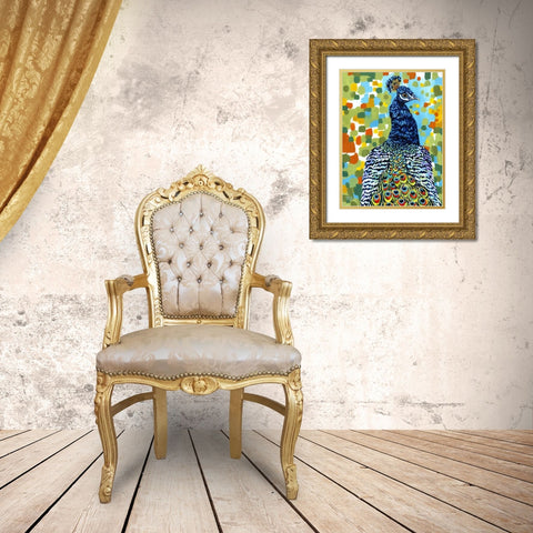 Plumed Peacock II Gold Ornate Wood Framed Art Print with Double Matting by Vitaletti, Carolee