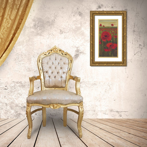 Red Poppies in Field II Gold Ornate Wood Framed Art Print with Double Matting by Joy, Julie