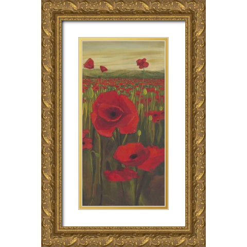 Red Poppies in Field II Gold Ornate Wood Framed Art Print with Double Matting by Joy, Julie