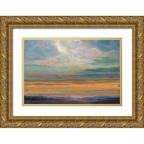 Distant Orange Light Gold Ornate Wood Framed Art Print with Double Matting by Joy, Julie