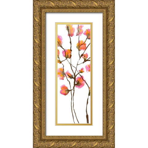 Inky Blossoms I Gold Ornate Wood Framed Art Print with Double Matting by Velasquez, Deborah