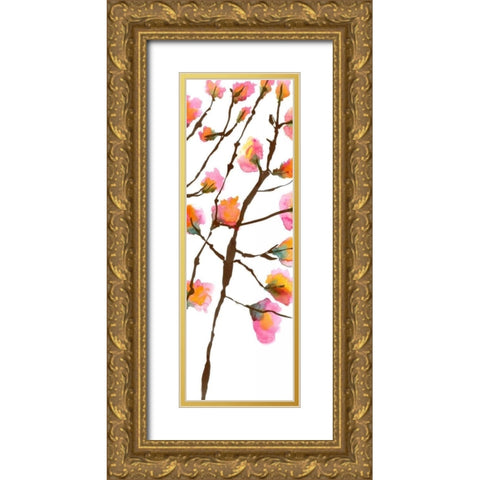 Inky Blossoms II Gold Ornate Wood Framed Art Print with Double Matting by Velasquez, Deborah