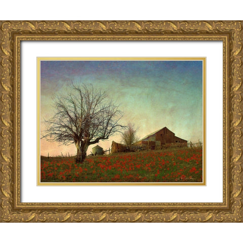 Barn on the Hill Gold Ornate Wood Framed Art Print with Double Matting by Vest, Chris