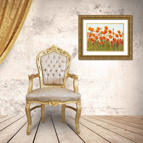 Rows of Poppies II Gold Ornate Wood Framed Art Print with Double Matting by OToole, Tim