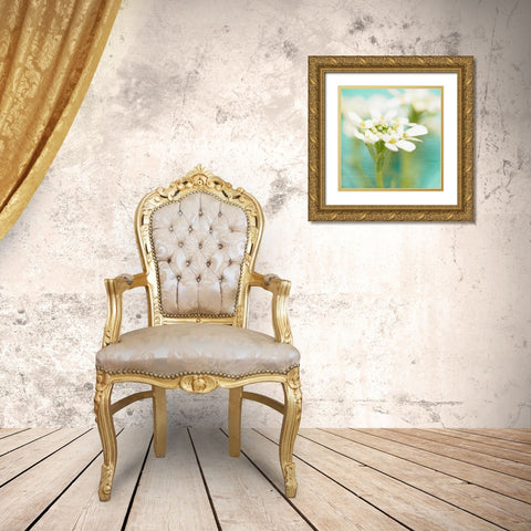 White Flowers I Gold Ornate Wood Framed Art Print with Double Matting by Jorgensen, Jennifer