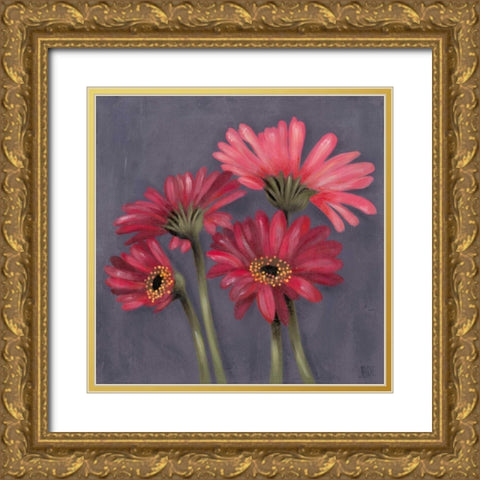 Gerbers on Grey I Gold Ornate Wood Framed Art Print with Double Matting by Reynolds, Jade