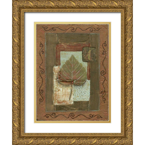 Leaf Quartet III Gold Ornate Wood Framed Art Print with Double Matting by Russell, Wendy