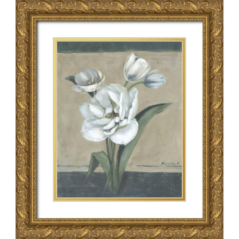 White Tulips II Gold Ornate Wood Framed Art Print with Double Matting by Cohen, Marietta