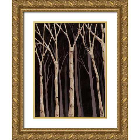 Midnight Birches I Gold Ornate Wood Framed Art Print with Double Matting by Reynolds, Jade
